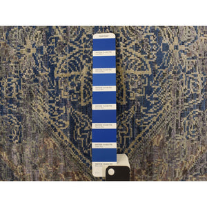 3'x5' Yale Blue, Erased Rosette Design, Distressed Silk with Textured Wool, Hand Knotted, Oriental Rug FWR469488