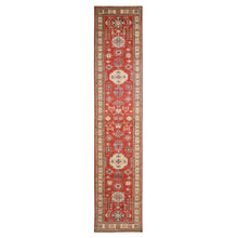 Load image into Gallery viewer, 2&#39;7&quot;x13&#39;1&quot; Carnelian Red, Afghan Super Kazak, Hand Knotted, Shiny Wool, Vegetable Dyes, Runner, Oriental Rug FWR469506