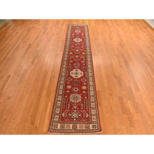 Load image into Gallery viewer, 2&#39;7&quot;x13&#39;1&quot; Carnelian Red, Afghan Super Kazak, Hand Knotted, Shiny Wool, Vegetable Dyes, Runner, Oriental Rug FWR469506