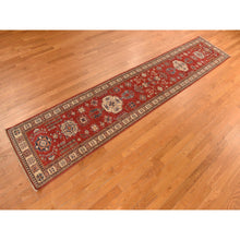 Load image into Gallery viewer, 2&#39;7&quot;x13&#39;1&quot; Carnelian Red, Afghan Super Kazak, Hand Knotted, Shiny Wool, Vegetable Dyes, Runner, Oriental Rug FWR469506