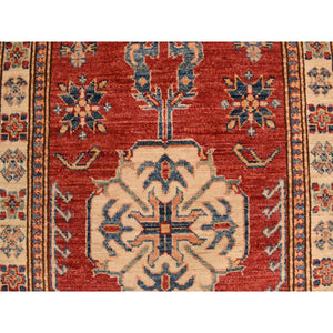 2'7"x13'1" Carnelian Red, Afghan Super Kazak, Hand Knotted, Shiny Wool, Vegetable Dyes, Runner, Oriental Rug FWR469506