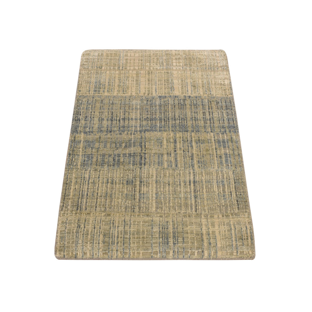 2'x3' Old Moss Green, Modern, Tone on Tone, Strike Off, Silk with Oxidized Wool, Hand Knotted, Sample, Oriental Rug FWR469518