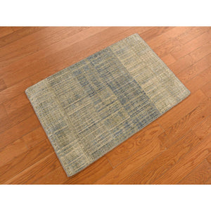 2'x3' Old Moss Green, Modern, Tone on Tone, Strike Off, Silk with Oxidized Wool, Hand Knotted, Sample, Oriental Rug FWR469518