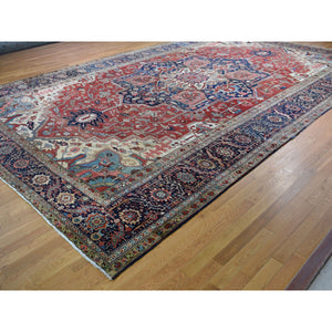 12'1"x19'2" Auburn Red, Antique Persian Serapi Heriz, Hand Knotted, 100% Wool, Some Wear, Clean, Oversized, Oriental Rug FWR469566