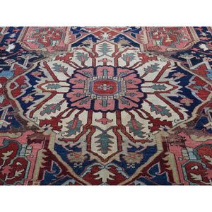 12'1"x19'2" Auburn Red, Antique Persian Serapi Heriz, Hand Knotted, 100% Wool, Some Wear, Clean, Oversized, Oriental Rug FWR469566