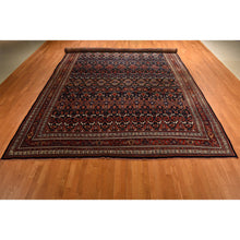 Load image into Gallery viewer, 12&#39;6&quot;x20&#39;1&quot; Midnight Blue, Antique Persian Bijar, Densley Woven with Fine Wool, Good Condition, Repetitive All Over Tribal Guls Design, Hand Knotted, Oversized, Oriental Rug FWR469632