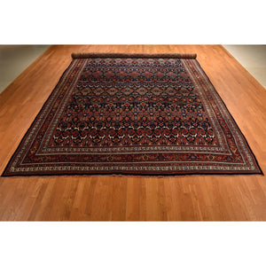 12'6"x20'1" Midnight Blue, Antique Persian Bijar, Densley Woven with Fine Wool, Good Condition, Repetitive All Over Tribal Guls Design, Hand Knotted, Oversized, Oriental Rug FWR469632