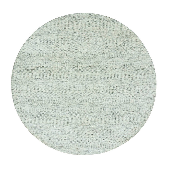 6'x6' Wickham Gray, Hand Knotted Grass Design, Borderless Modern Undyed Natural Wool, Tone On Tone, Round Oriental Shabby Chic Rug FWR477924