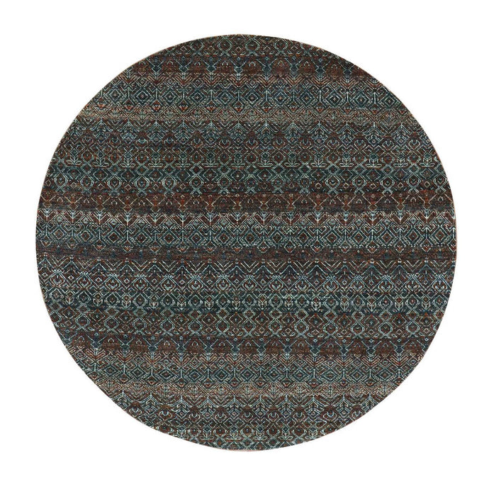 6'x6' Kobicha Brown, Borderless Hand Knotted Kohinoor Herat, Tone On Tone, 100% Plush Wool, Diamond Shape Small Repetitive Design, Oriental Round Rug FWR477960