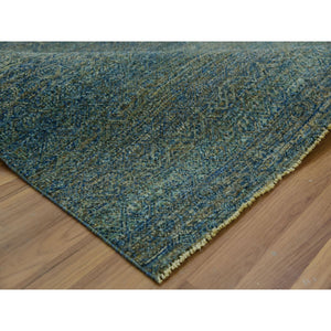 8'1"x10'1" Moss Forest Green, Diamond Shape Repetitive Design, Borderless Hand Knotted, Kohinoor Herat, 100% Wool, Tone on Tone, Oriental Rug FWR477996