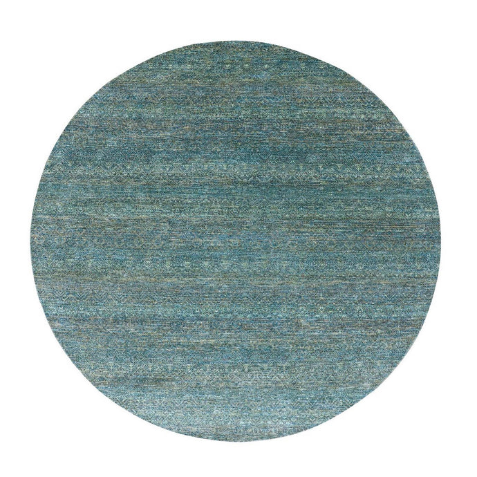 8'x8' Sacramento Green, Kohinoor Herat, 100% Wool, Diamond Shape Repetitive Design, Borderless Hand Knotted, Tone on Tone, Round Oriental Rug FWR478044