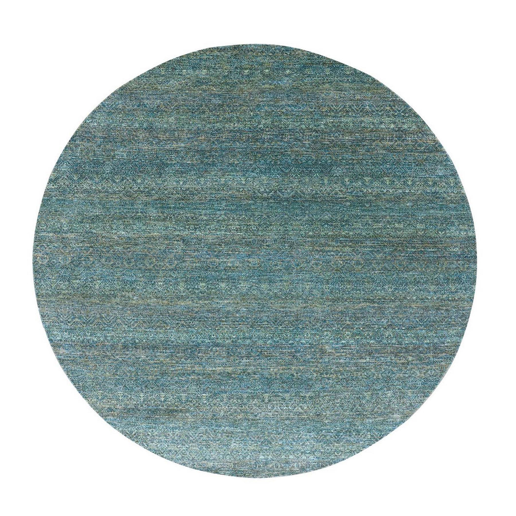 8'x8' Sacramento Green, Kohinoor Herat, 100% Wool, Diamond Shape Repetitive Design, Borderless Hand Knotted, Tone on Tone, Round Oriental Rug FWR478044