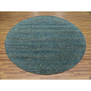 8'x8' Sacramento Green, Kohinoor Herat, 100% Wool, Diamond Shape Repetitive Design, Borderless Hand Knotted, Tone on Tone, Round Oriental Rug FWR478044