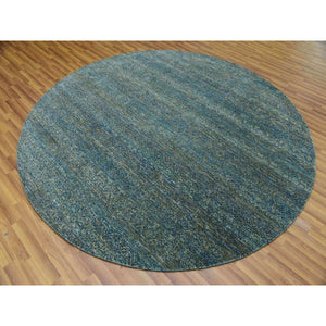 8'x8' Sacramento Green, Kohinoor Herat, 100% Wool, Diamond Shape Repetitive Design, Borderless Hand Knotted, Tone on Tone, Round Oriental Rug FWR478044