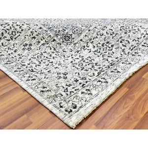 9'1"x12' Egg Shell White, Mamluk Dynasty, Tone on Tone Design, Undyed Shiny Wool, Hand Knotted, Oriental Rug FWR478074