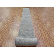 Load image into Gallery viewer, 2&#39;6&quot;x29&#39;9&quot; Steeple Gray, Natural Undyed Wool, Hand Knotted Modern Grass Design, Tone on Tone, XL Runner Oriental Rug FWR478194