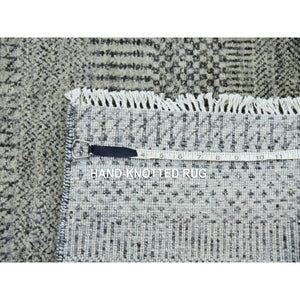 2'6"x29'9" Steeple Gray, Natural Undyed Wool, Hand Knotted Modern Grass Design, Tone on Tone, XL Runner Oriental Rug FWR478194