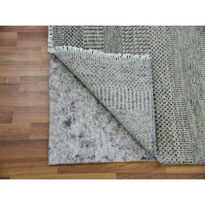 2'5"x28' Cloud Gray, Natural Undyed Wool, Modern Grass Design, Hand Knotted, XL Runner Tone on Tone, Oriental Rug FWR478200