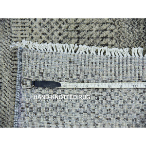 2'5"x28' Cloud Gray, Natural Undyed Wool, Modern Grass Design, Hand Knotted, XL Runner Tone on Tone, Oriental Rug FWR478200