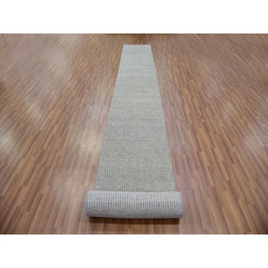 2'6"x21'8" Castor with Dark Gray, Natural Undyed Wool, Modern Grass Design, Hand Knotted, Tone on Tone, Oriental XL Runner Rug FWR478326