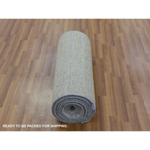 Load image into Gallery viewer, 2&#39;6&quot;x21&#39;8&quot; Castor with Dark Gray, Natural Undyed Wool, Modern Grass Design, Hand Knotted, Tone on Tone, Oriental XL Runner Rug FWR478326