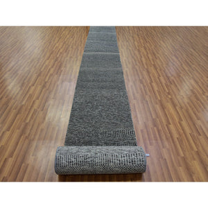 2'7"x26'2" Pantone Gray, Hand knotted Tone on Tone, Undyed 100% Wool, XL Runner Grass Design, Oriental Rug FWR478386