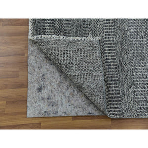 2'7"x20' Cloudburst Gray, Modern Grass Design, Undyed 100% Wool, Hand Knotted, XL Runner Oriental Tone on Tone Rug FWR478392