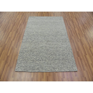 4'x6'2" Elephant Skin Gray, Hand Knotted, Tone on Tone, Modern Grass Design, Natural Undyed Wool, Oriental Rug FWR478464