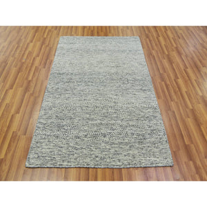 4'x6'2" Drizzle Gray, Modern Grass Design, Undyed 100% Wool, Hand Knotted Tone on Tone, Oriental Rug FWR478470