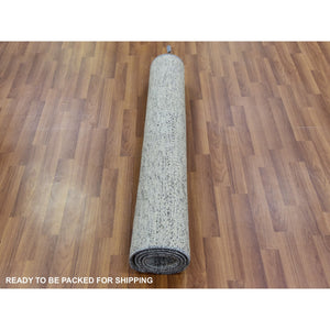 4'x6'2" Drizzle Gray, Modern Grass Design, Undyed 100% Wool, Hand Knotted Tone on Tone, Oriental Rug FWR478470