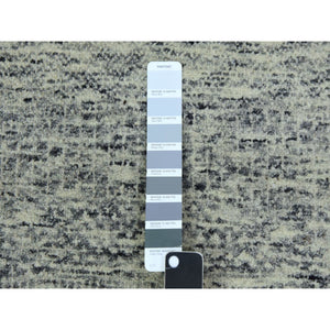 2'5"x29'7" Heather and Camouflage Gray, Undyed Organic Wool Grass Design, Tone on Tone, Hand Knotted XL Runner Oriental Rug FWR478506