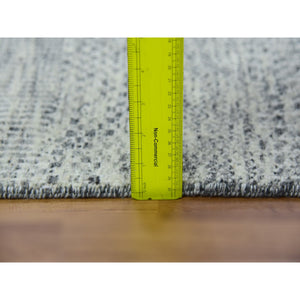 2'5"x22'4" Misty Gray, Hand Knotted Modern Grass Design, Undyed Tone on Tone XL Runner, 100% Wool, Oriental Rug FWR478518