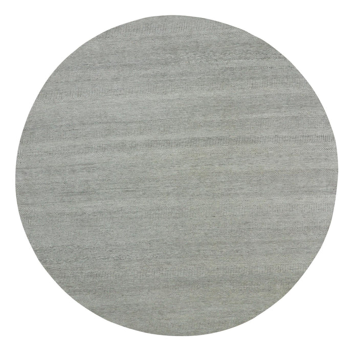 11'x11' Rustic Gray, Modern Grass Organic Undyed Wool Design, Round Hand Knotted, Tone on Tone, Round Oriental Rug FWR478524