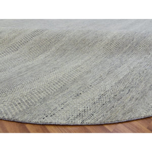 11'x11' Rustic Gray, Modern Grass Organic Undyed Wool Design, Round Hand Knotted, Tone on Tone, Round Oriental Rug FWR478524