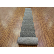 Load image into Gallery viewer, 2&#39;4&quot;x27&#39;9&quot; Monument Gray, Hand Knotted, Modern Natural Undyed Wool, Tone on Tone Grass Design, XL Runner Oriental Rug FWR478548