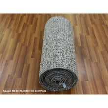 Load image into Gallery viewer, 2&#39;4&quot;x27&#39;9&quot; Monument Gray, Hand Knotted, Modern Natural Undyed Wool, Tone on Tone Grass Design, XL Runner Oriental Rug FWR478548