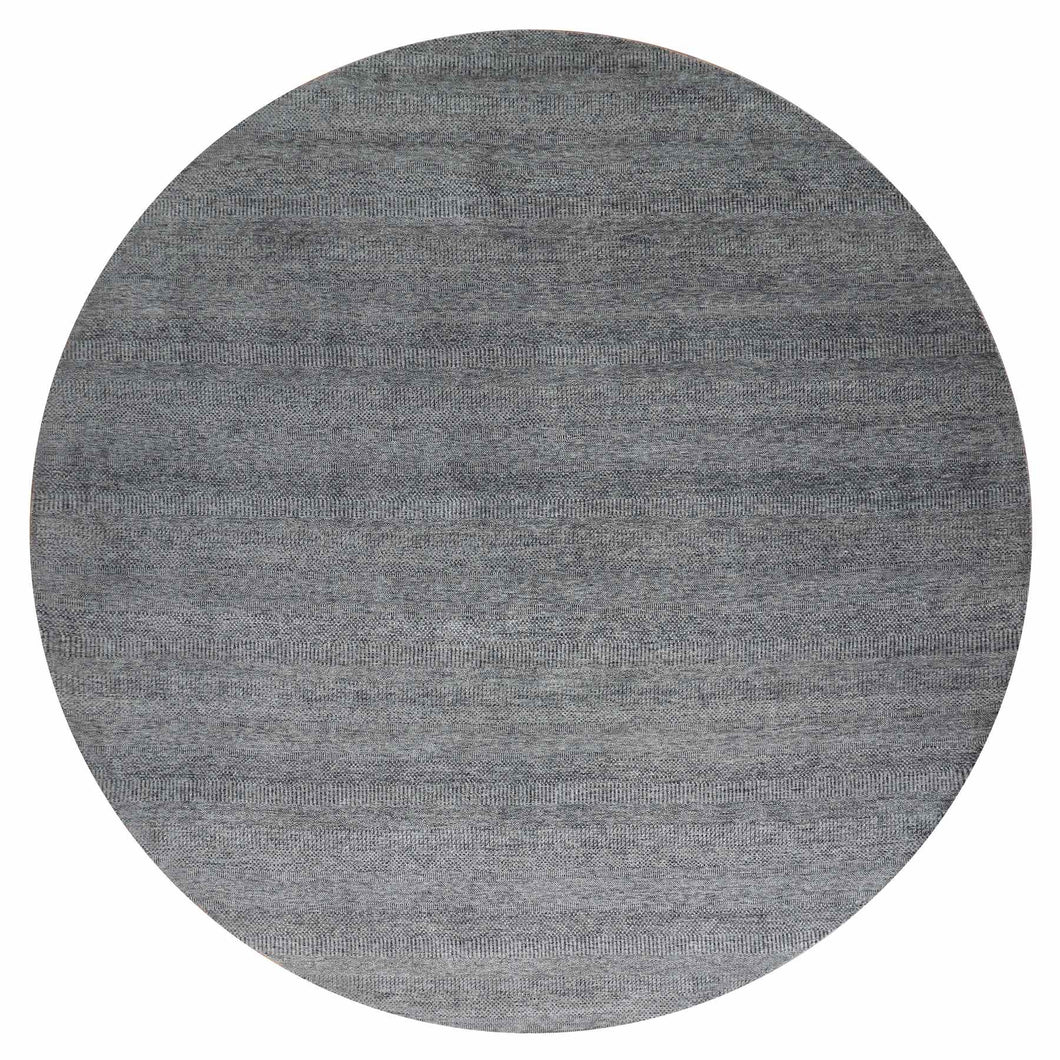 14'x14' Ellie Gray, Hand Knotted Plain Modern Grass Design, Bohemian Undyed 100% Wool, Tone On Tone, Organic Sustainable Textile, Round Oriental Rug FWR478602