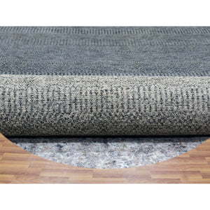 14'x14' Ellie Gray, Hand Knotted Plain Modern Grass Design, Bohemian Undyed 100% Wool, Tone On Tone, Organic Sustainable Textile, Round Oriental Rug FWR478602