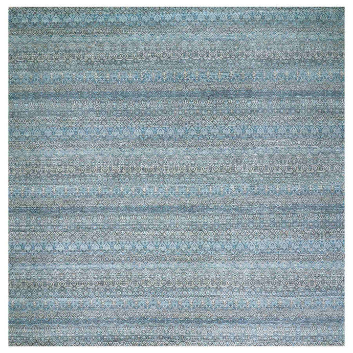 12'x12' Sapphire Blue, Kohinoor Herat Small Geometric Repetitive Design, 100% Plush Wool, Hand Knotted, Square Oriental Rug FWR478608