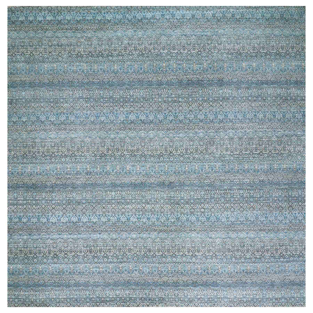 12'x12' Sapphire Blue, Kohinoor Herat Small Geometric Repetitive Design, 100% Plush Wool, Hand Knotted, Square Oriental Rug FWR478608