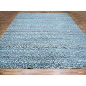 12'x12' Sapphire Blue, Kohinoor Herat Small Geometric Repetitive Design, 100% Plush Wool, Hand Knotted, Square Oriental Rug FWR478608