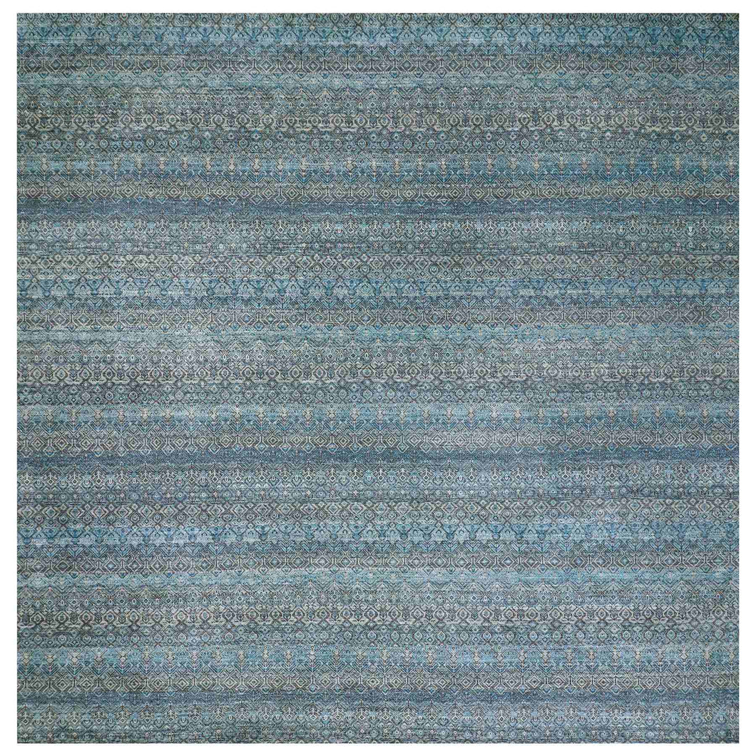 12'x12' Celadon Blue, 100% Plush Wool, Hand Knotted, Kohinoor Herat Small Geometric Repetitive Design, Square Oriental Rug FWR478620