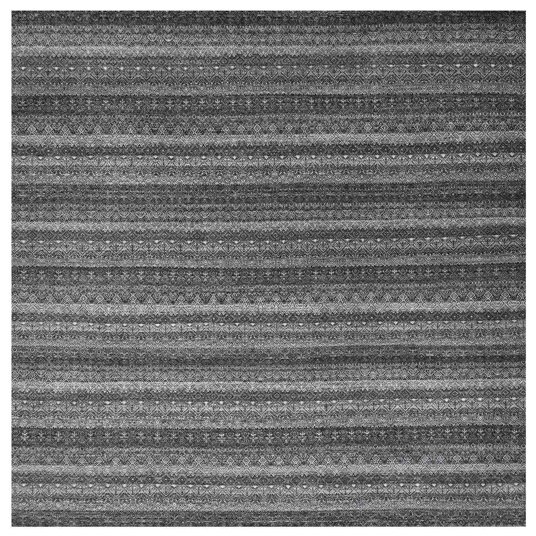 12'x12' Peppercorn Gray, Hand Knotted, Tone On Tone, Kohinoor Herat Small Geometric Repetitive Design, Extra Soft Wool, Square Oriental Rug FWR478632