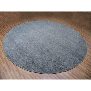 12'x12' Pewter Cast Gray, Modern Plain Grass Design, Vibrant Wool, Tone on Tone, Hand Knotted Organic Sustainable Textile, Oriental Round Rug FWR478644