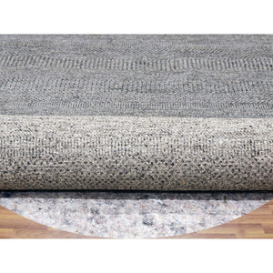 12'x12' Pewter Cast Gray, Modern Plain Grass Design, Vibrant Wool, Tone on Tone, Hand Knotted Organic Sustainable Textile, Oriental Round Rug FWR478644