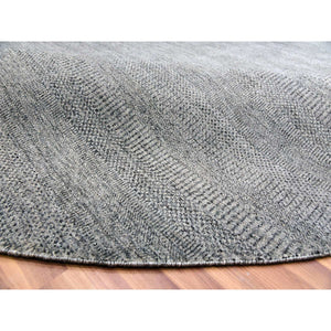 12'x12' Pewter Cast Gray, Modern Plain Grass Design, Vibrant Wool, Tone on Tone, Hand Knotted Organic Sustainable Textile, Oriental Round Rug FWR478644