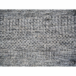 12'x12' Pewter Cast Gray, Modern Plain Grass Design, Vibrant Wool, Tone on Tone, Hand Knotted Organic Sustainable Textile, Oriental Round Rug FWR478644