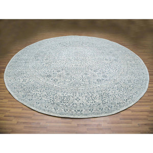 14'x14' Cotton Ball White, Mamluk Design, Tone on Tone, Undyed 100% Wool, Hand Knotted, Round Oriental Rug FWR478650