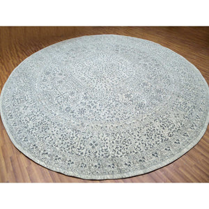 14'x14' Cotton Ball White, Mamluk Design, Tone on Tone, Undyed 100% Wool, Hand Knotted, Round Oriental Rug FWR478650