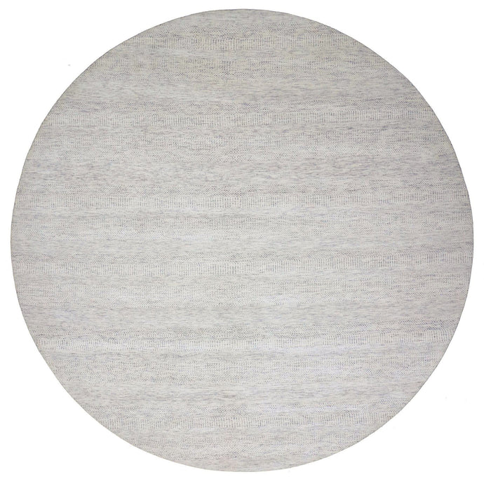 12'x12' Mushroom Gray, Organic Sustainable Textile, Soft Wool, Hand Knotted Modern Vegetable Dyes, Grass Design, Tone on Tone, Round Oriental Rug FWR478656